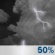 Monday Night: A chance of thunderstorms and a chance of rain after 7pm. Mostly cloudy, with a low around 61. Chance of precipitation is 50%. Monday Night: Chance T-storms
